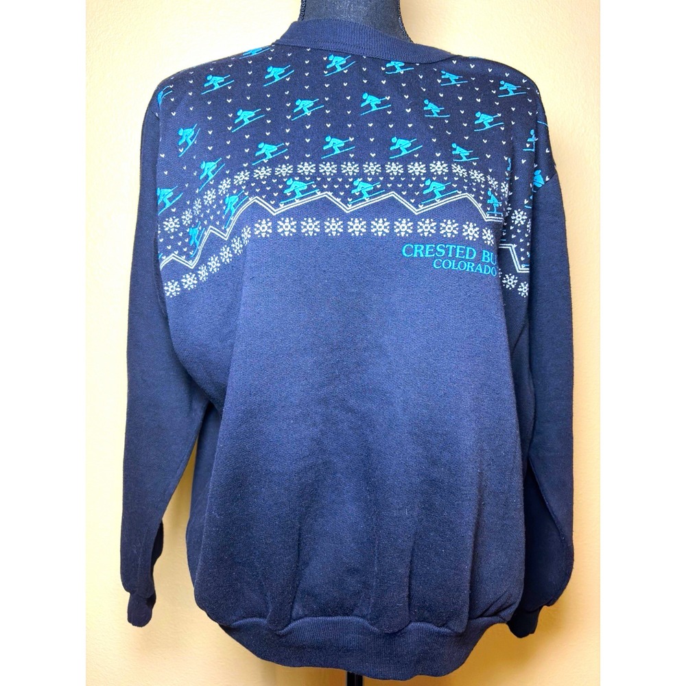 Vintage 80s Crested Butte Colorado Ski Sweatshirt Made in USA Size XL Navy